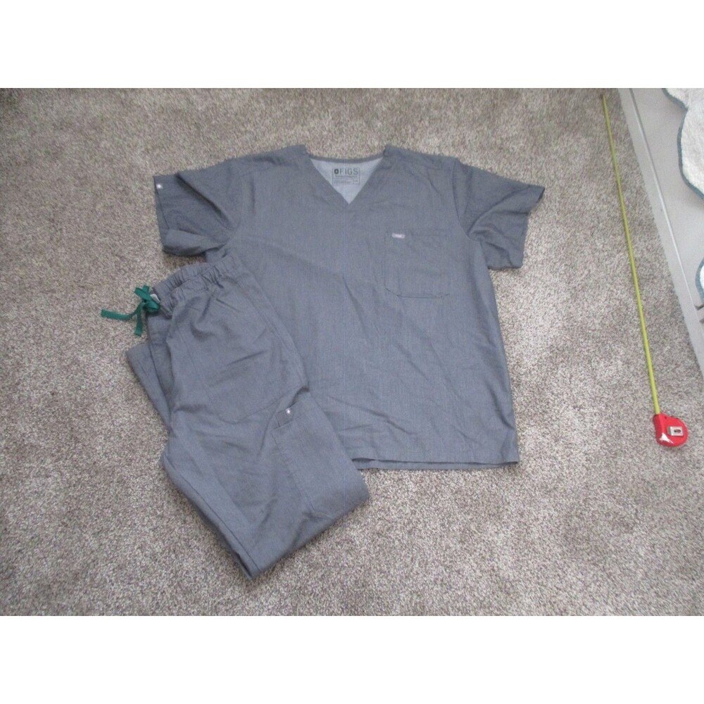 FIGS Technical Collection Scrub Set Top & Pants XXL Grey Solid Polyester Blend